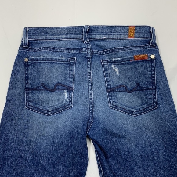 Women 7 For All Mankind Blue Wash Distressed Skinny Jeans Size 27 - Picture 1 of 13